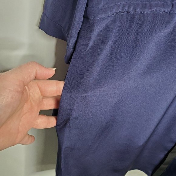 Fossil Womens 100% Silk Colorblock Dress Size L Drawstring Waist Round Neck Blue - Picture 3 of 9